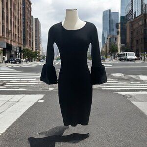 Nina Leonard Bodycon Dress M Faux Fur Bell Sleeve Elegant Stretch Cocktail Party